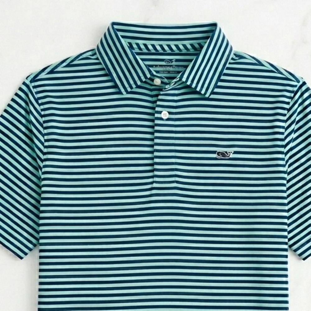 Vineyard Vines Teal & Navy Striped Polo Shirt